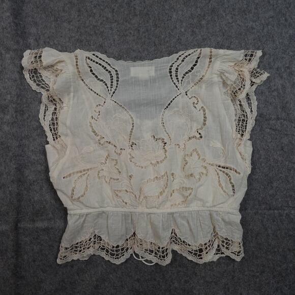 Anthropologie Top Womens Medium? Lace V-Neck Blouse Boxy Cream Peplum - Picture 8 of 12